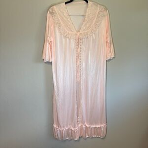 Romantic Pink Satin Nightgown Robe Vintage Style Lace Trim Loungewear Size Small